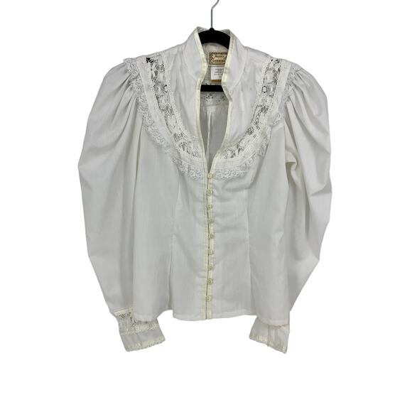 VTG 80s Gunne Sax Blouse Sz XXS Prairie Blouse Lace Victorian Puff Sleeves - Picture 1 of 5